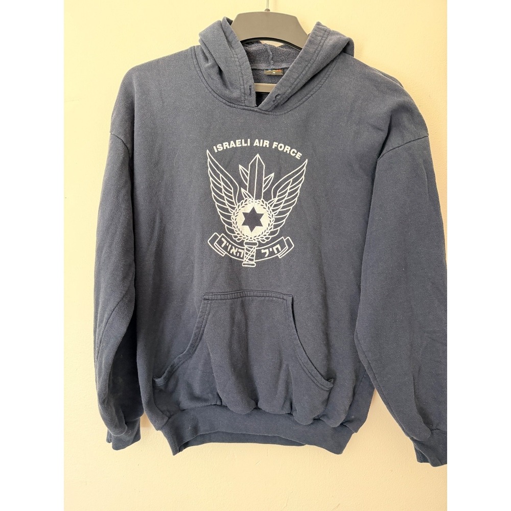 Vintage Israeli Air Force Hoodie Military Graphic Sweatshirt Navy Size M